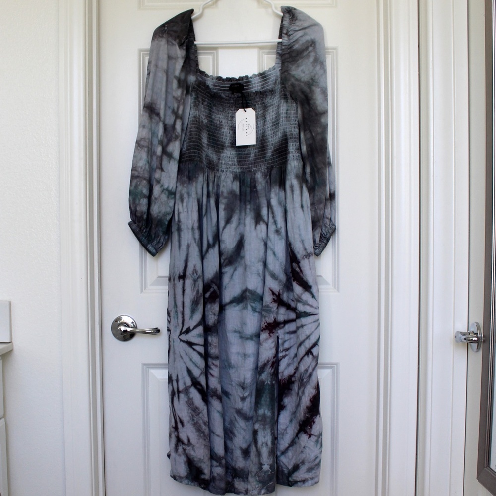 Handmade tie dye J Crew linen peasant dress by Hue Revival